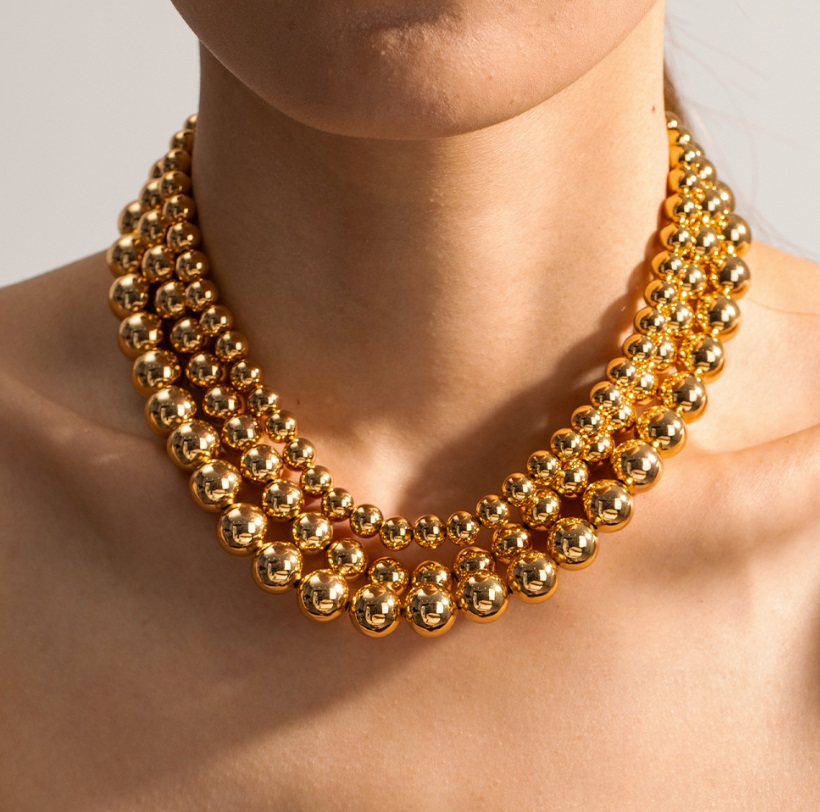 Stainless Steel Gold Plated Bead Necklace
